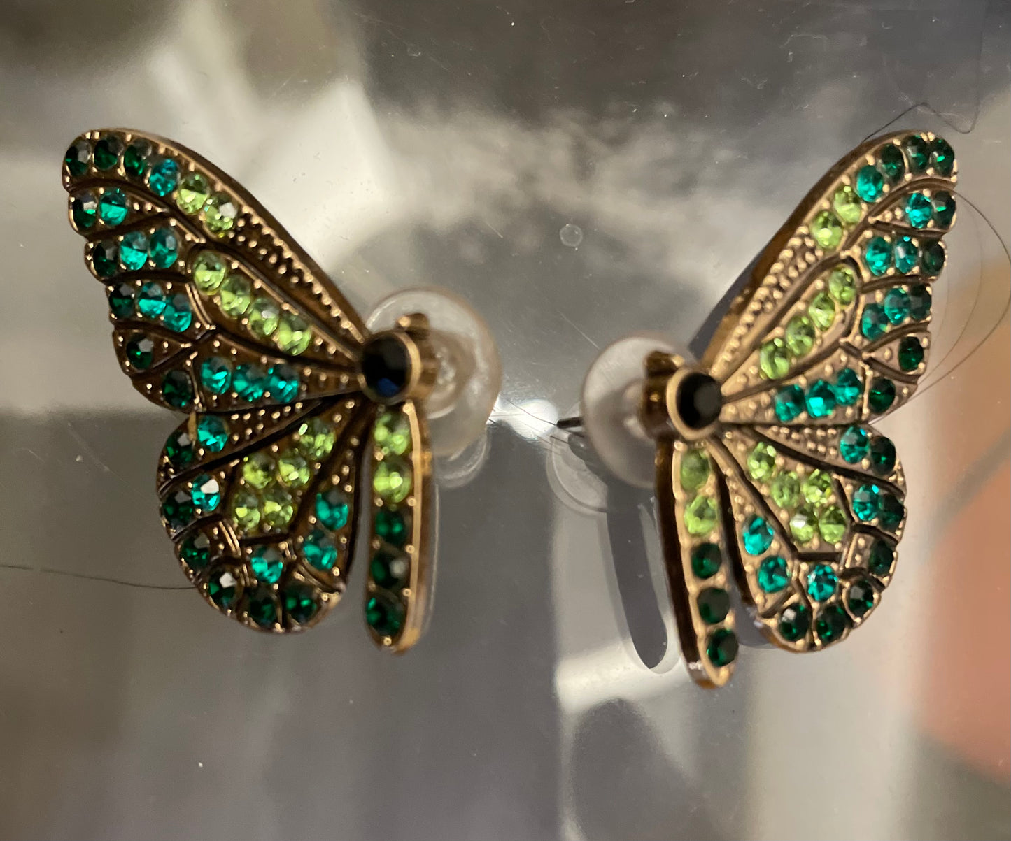 Green Jeweled Butterfly Earrings