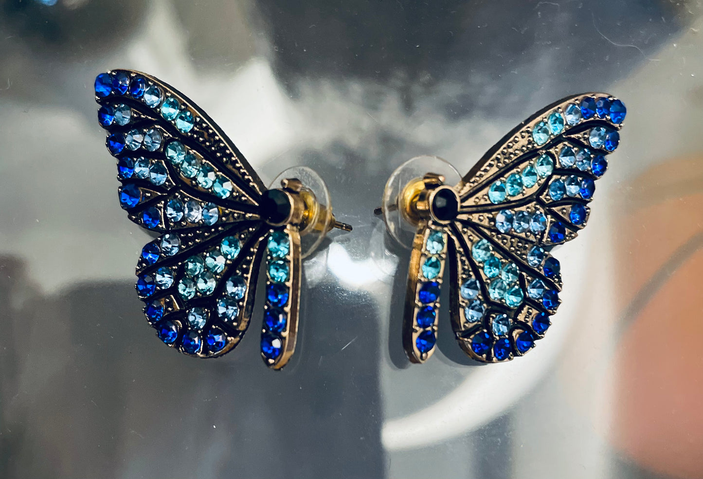 Blue Jeweled Butterfly Earrings