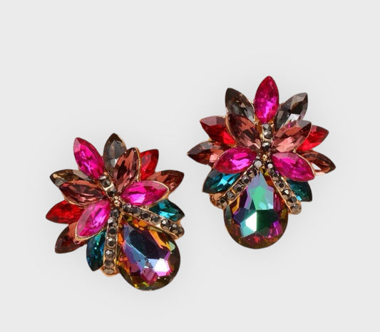 Flower Jeweled Earrings (Multicolored)