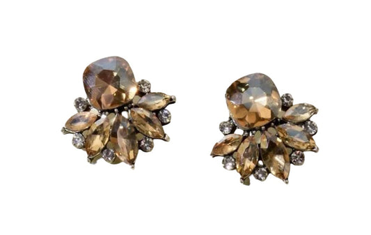 Flower Tan Jeweled Earrings