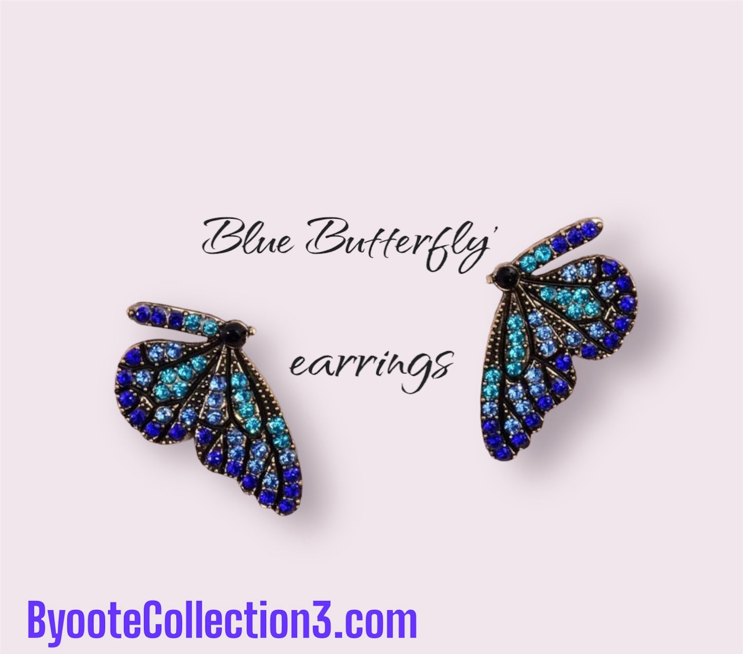 Blue Jeweled Butterfly Earrings