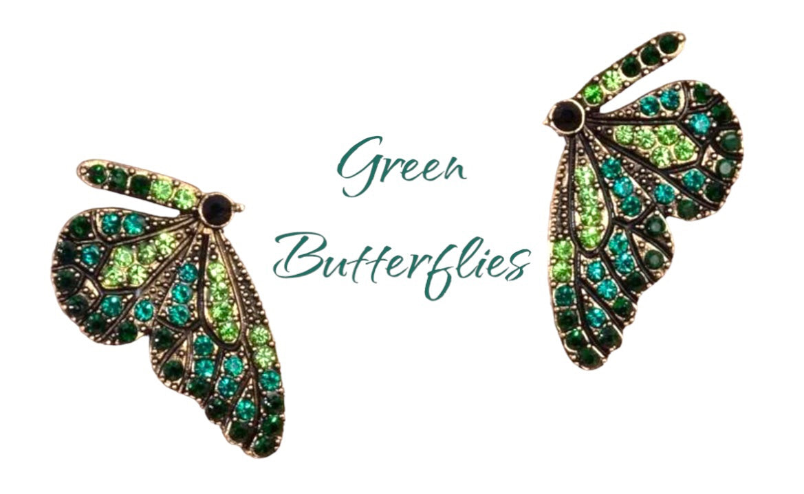 Green Jeweled Butterfly Earrings